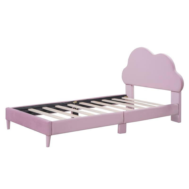 Cloud-Shape Twin/Full Velvet Platform Bed with Headboard, Sturdy MDF Frame, No Box Spring Required, for Modern Bedrooms