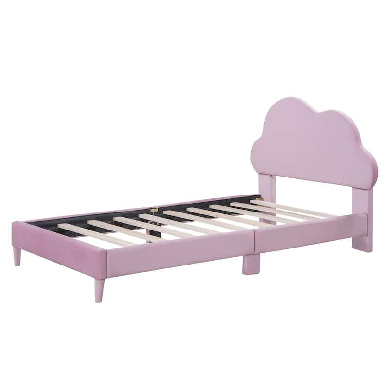Velvet Upholstered Platform Bed with Cloud Headboard
