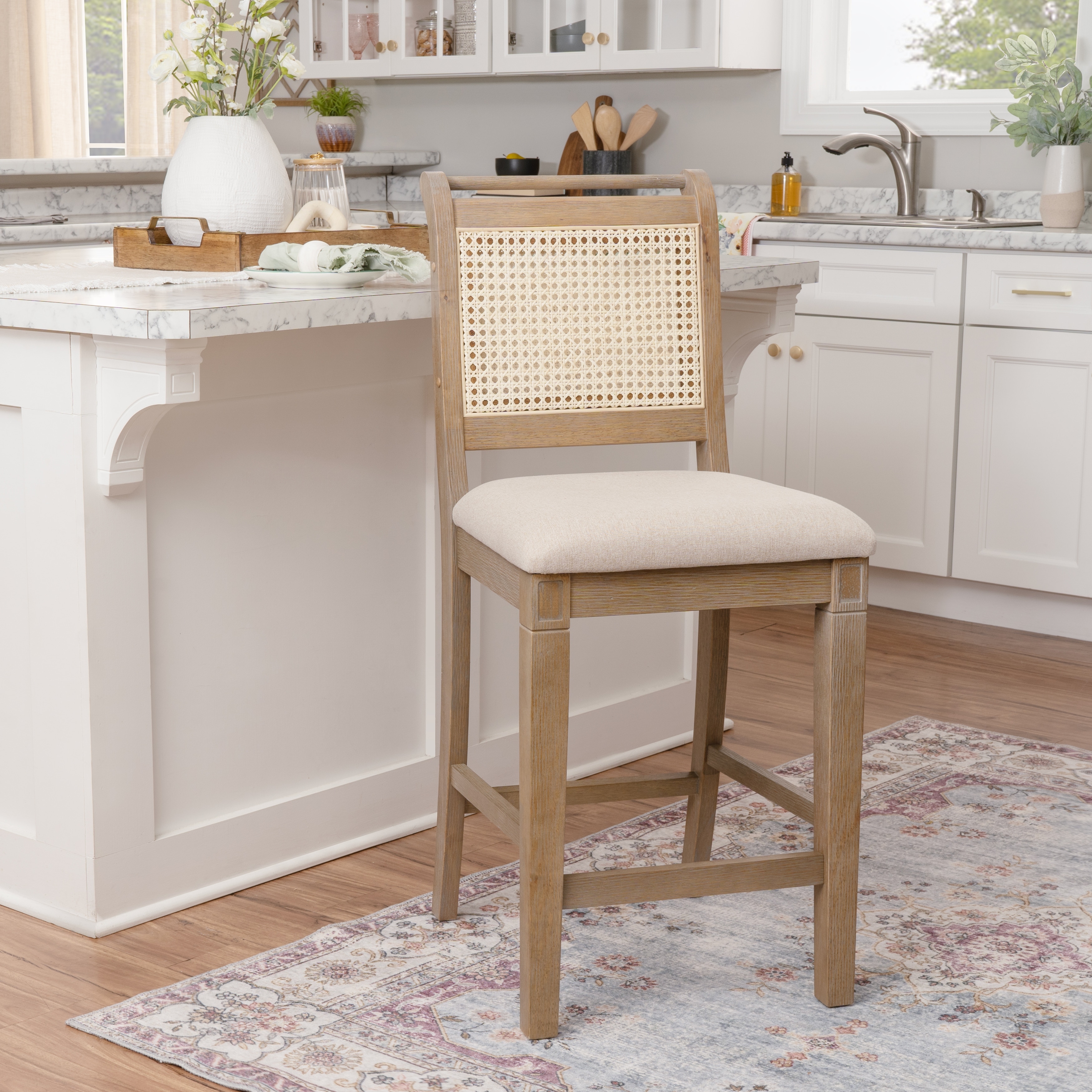 Linon Ursula Wood/Cane 26-Inch Counter Stool