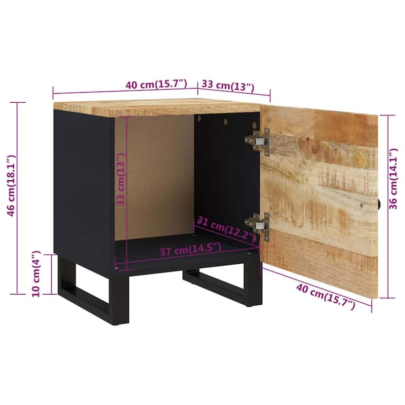 vidaXL Bedside Cabinet 15.7"x13"x18.1" Solid Wood