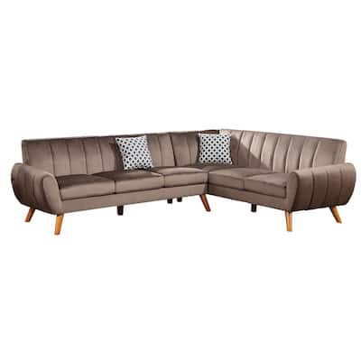 Lynn 2 Piece L Shaped Sectional Sofa, Vertical Tufting, Velvet, Taupe Brown