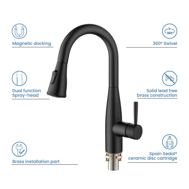 Bari Single Handle Pull Down Kitchen & Bar Sink Faucet