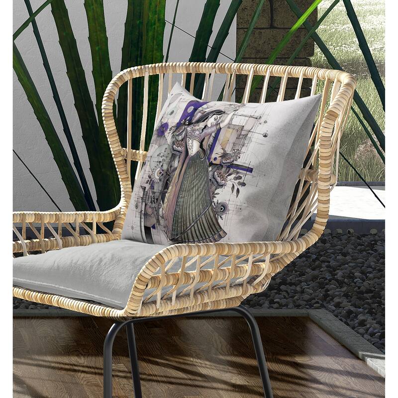 Gracefully Dancing Woman Indoor/Outdoor Reversible Throw Pillow Gray and Green