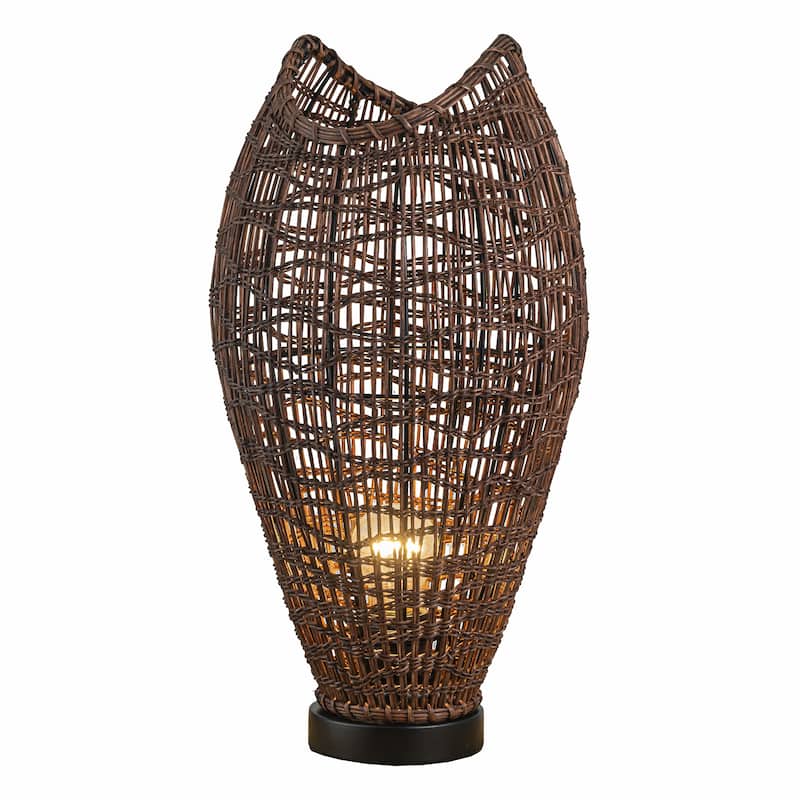 Kyoto 1-Light Rattan Table Lamp, Coastal Boho Japandi - Handwoven - 18" Tall - Brown - 18" Tall
