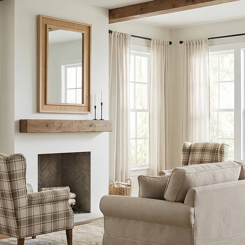 24"x36" Rattan Rectangle Solid Wood Frame Decorative Mirror,For Farmhouse,Bathroom,Home Decor,Entryway