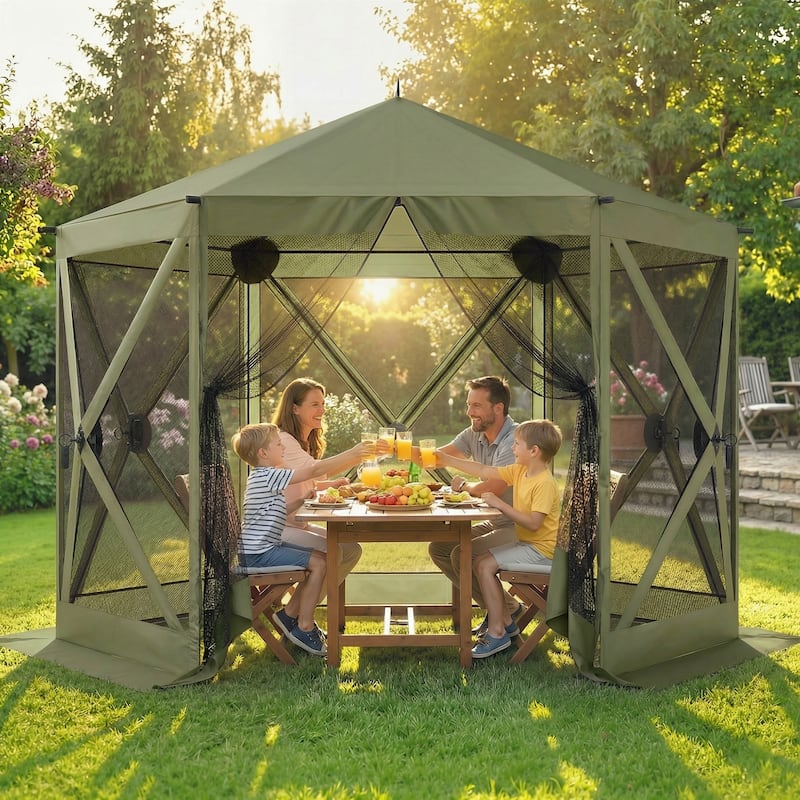 Outsunny 10 x 11 ft Pop Up Gazebo Screen Tent, Outdoor Portable Instant Camping Canopy Screen House Sun Shelter - Green