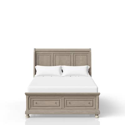 Queen Size Solid Wood Storage Bed with 2 Built-In Drawers and Transitional Design