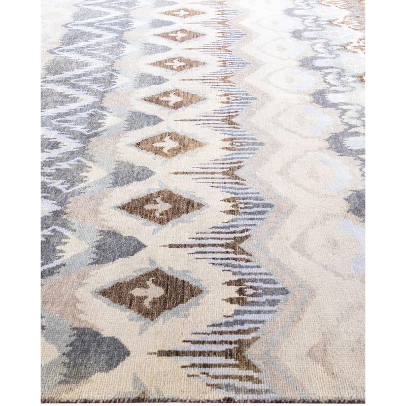 Ikat One-of-a-Kind Handmade Area Rug - Beige, 8' 0" x 9' 10" - 8' 0" x 9' 10"