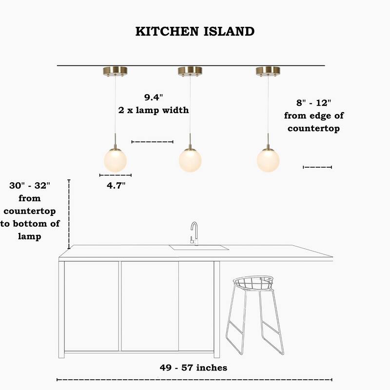Modern 1-Light Gold LED Pendant Lights Globe Glass Kitchen Island Lights for Dining Room - 4.7" D x 8.5" H