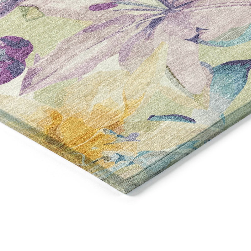 Machine Washable Indoor/ Outdoor Modern Floral Chantille Rug