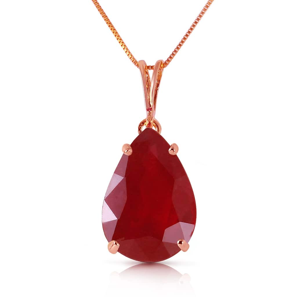 MayaMila 5 Carat 14K Solid Rose Gold Teardrop Ruby Necklace