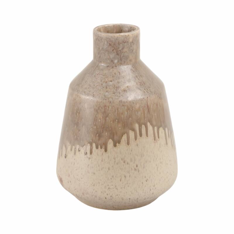 Warm Rustic Ceramic Table Vase for Home Decor, Decorative Flower Vase with Glazed Finish