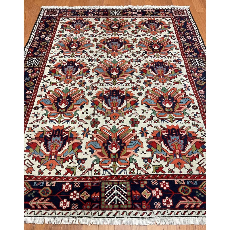 HERAT ORIENTAL Vintage 1920s Handmade Karaja Wool Rug - 5'2" x 6'11"