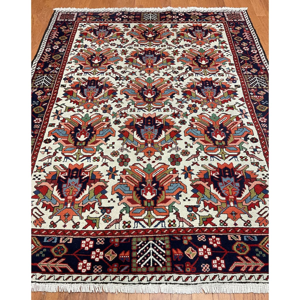 HERAT ORIENTAL Vintage 1920s Handmade Karaja Wool Rug - 5'2" x 6'11"