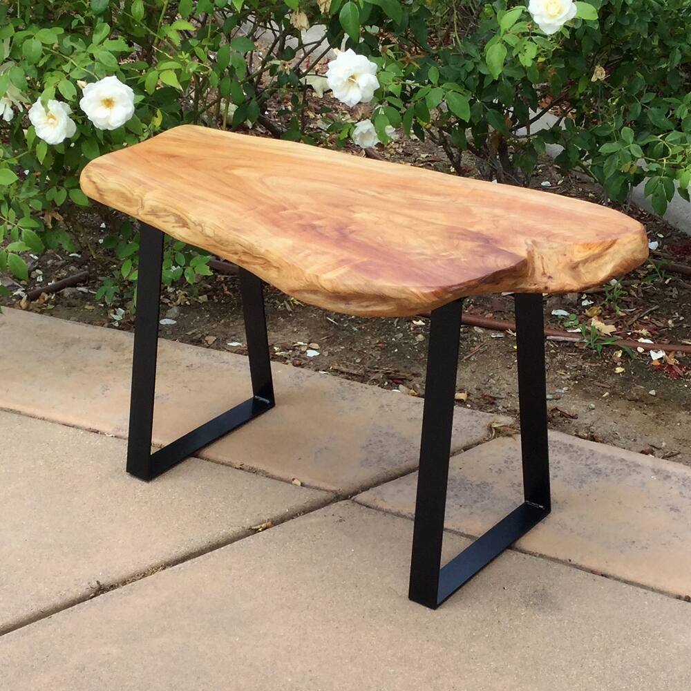 Greenage Live Edge Cut Cedar Roots Rustic Stool with Flat Iron Leg - 27.5" x 14" x 17.4"