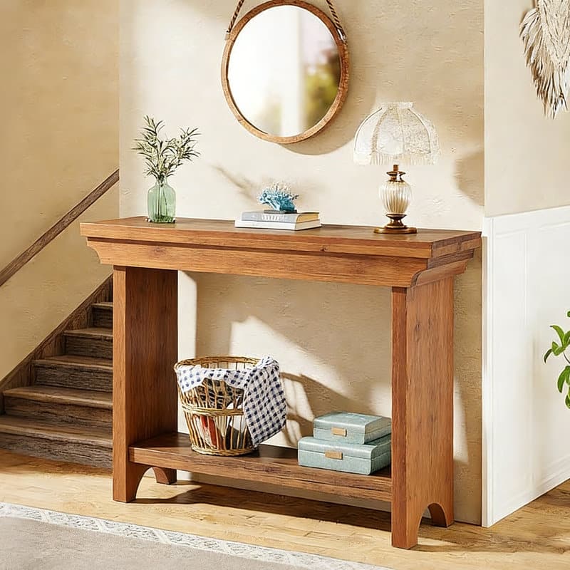 39.37" Solid Wood Console Table, 2-Tier Small Entryway Table