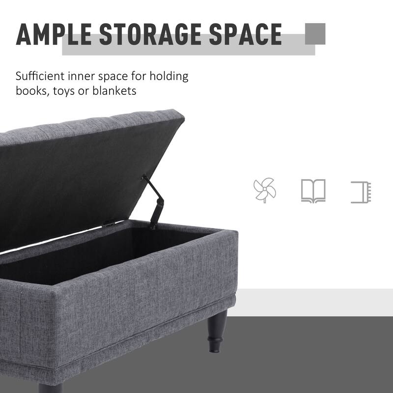 Storage Ottoman, Linen Fabric Button Tufted Storage Bench with Soft Close Lid for Living Room, Entryway or Bedroom