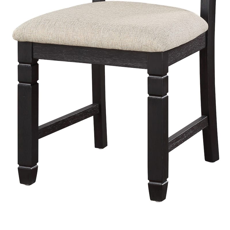 Black/Beige Fabric Upholstered Wood Frame Dining Chair, Set of 2, Sturdy Dining Chair for Dining Rooms - 17.5