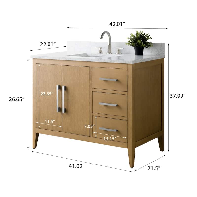 Vanity Art 42" Single Sink Bathroom Vanity Cabinet with Engineered Marble Countertop
