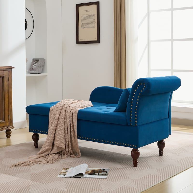 Velvet Chaise Lounge with a Storage Function, Tufted Cushions & Nailheads