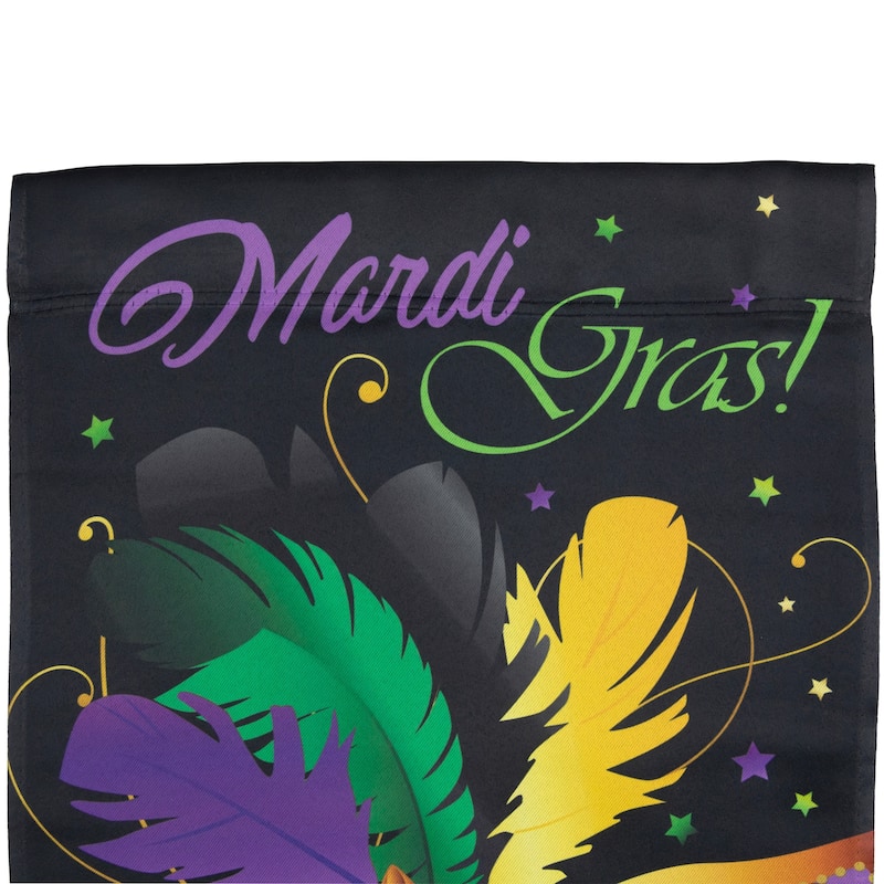 Feathered Mask "Mardi Gras!" Outdoor Garden Flag 18" x 12.5" Black Purple