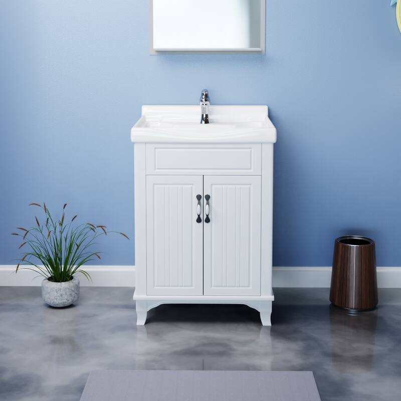 30" Adeline White Bathroom Vanity with Sink, Faucet, Drain and Overflow