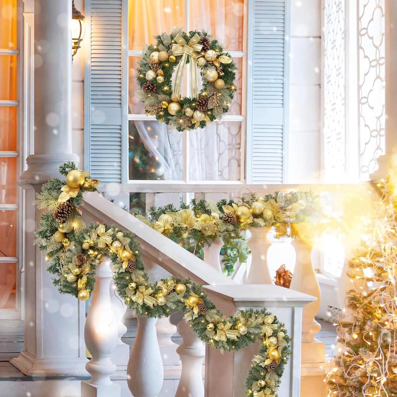 18 Inch Christmas Wreath with Christmas Balls, Pine Cones - N/A
