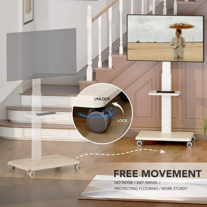 Mobile TV Stand for 27 to 65 Inch TVs, Portable Rolling TV Cart on Wheels