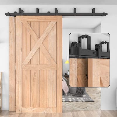 WINSOON 5-16FT Top Mount Bypass Sliding Barn Door Hardware Kit for Low Ceiling fit Double Doors
