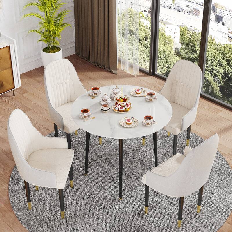 Metal Frame 4 Legs Round Dining Table Heavy Duty Sintered Stone Top - 31.5"