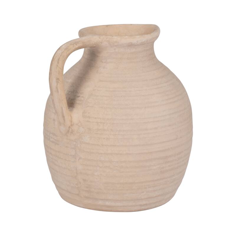 Sagebrook Home Ivory Paper Mache 10" Pitcher Vase - Rustic Elegance, Artisan Crafted