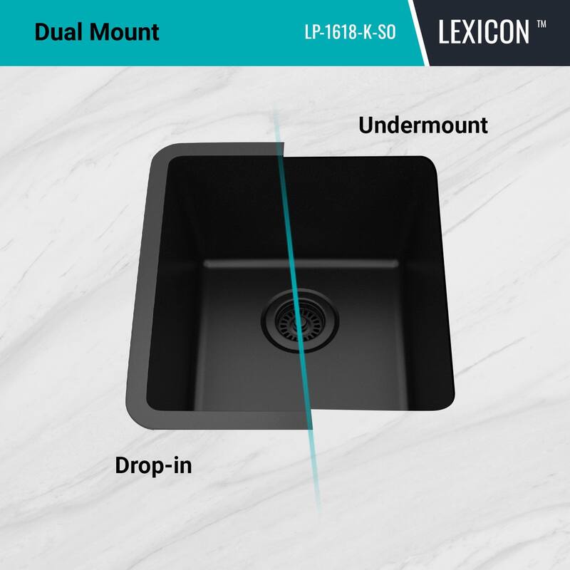 16 Inch Lexicon Platinum Quartz Composite Drop-in Undermount Single Bowl Galaxy Black Kitchen Sink LP-1618-K-SO