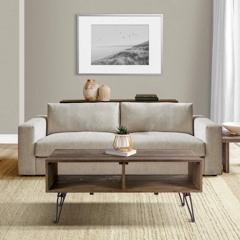 Betsy 42 Inch Reclaimed Wood Rectangle Farmhouse Coffee Table With Storage - Natural Brown - 18 H x 42 W x 23 L Inche