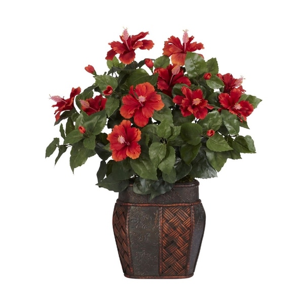 Nearly Natural Hibiscus with Vase Silk Plant Red