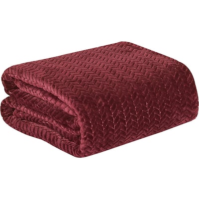 Décor&More HomeEssentials Extra Heavy and Plush Chevron Braided Twin Size Microplush Jacquard Blanket (66" x 86") - Burgundy