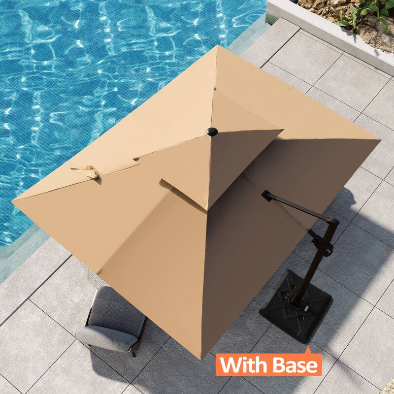 Pellebant 9 FT x 11.5 FT Outdoor Patio Dual Top Cantilever Offset Umbrella with Wheel Base - Tan