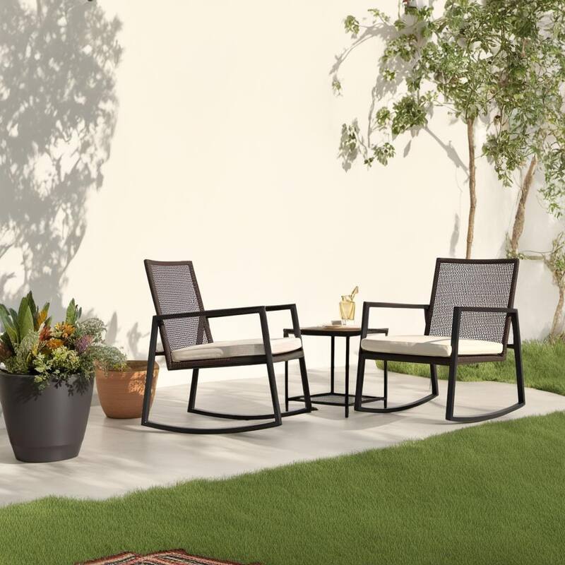 Made4Home Vianna 3-Piece Solid Acacia Wood Patio Rocking Set
