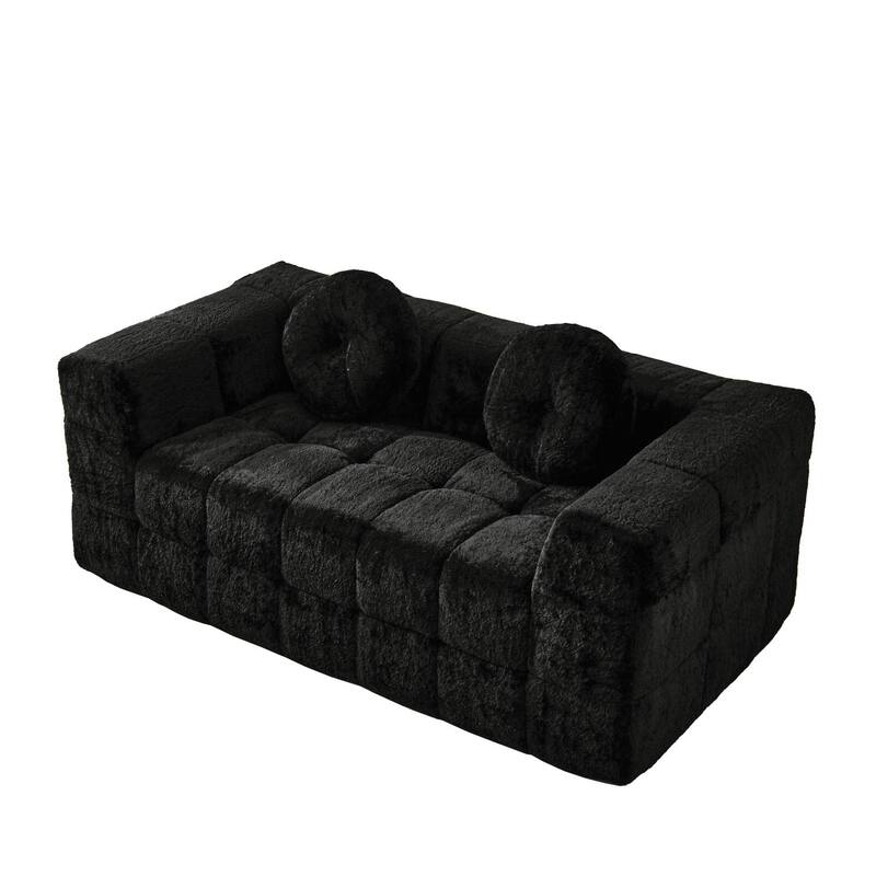 5-seater Boneless Foam Couch with Four Circular Throw Pillows