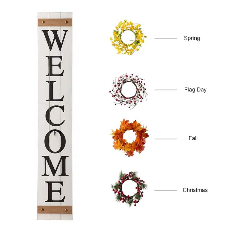 Glitzhome 60"H Fall Harvest Wooden Welcome Porch Sign with 4 Wreaths