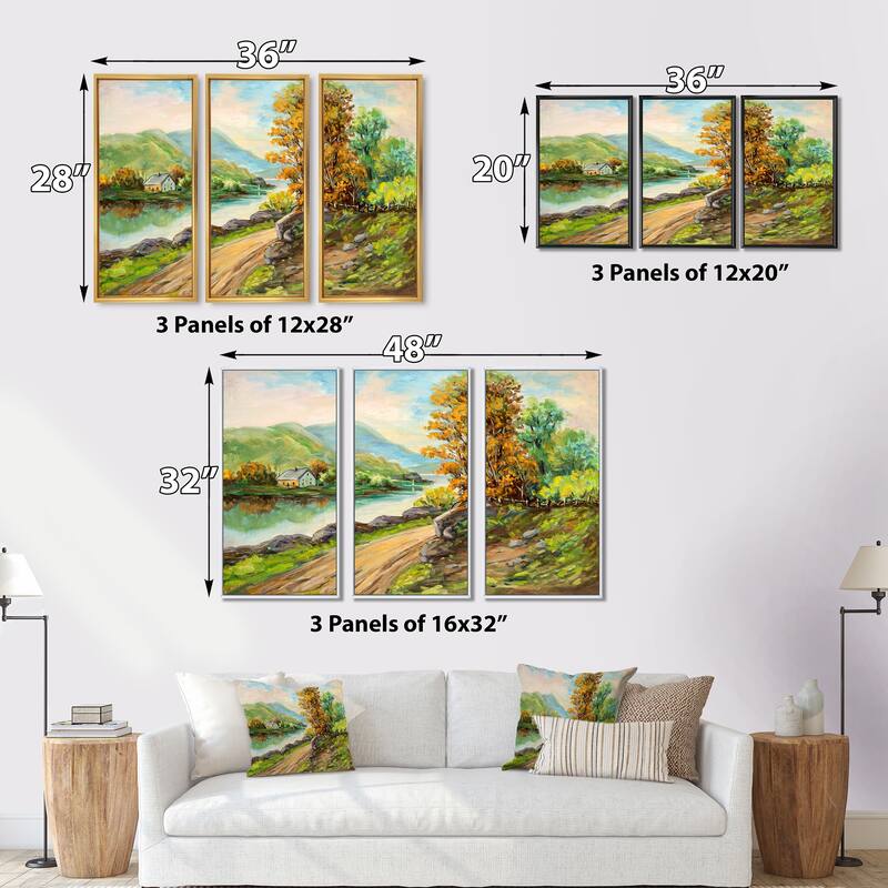 Designart "Rural Road By The River" Traditional Framed Wall Art Set of