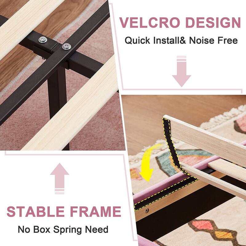 Javlergo Velvet Upholstered Platform Bed Frame with Adjustable Headboard