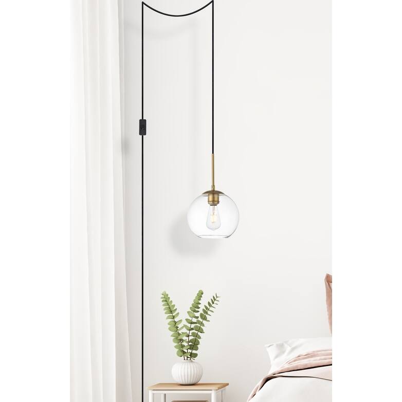 Brad 1-Light Plug in Pendant with Clear Shade - Black - 8" Diameter