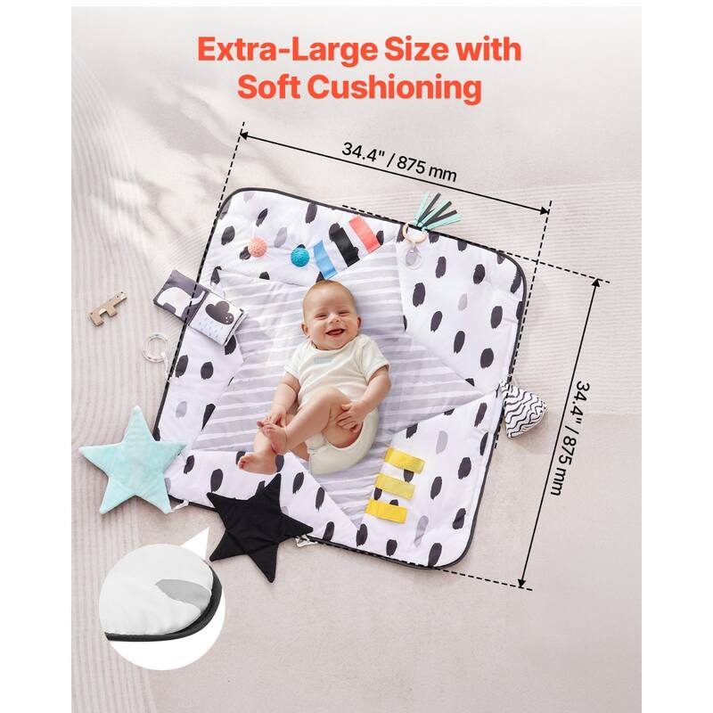 Multi-Color Baby Tummy Time Play Gym Activity Mat with 6 Sensory Toys and 2 Touch Balls for Infants - 34.4” x 34.4” x 17.3”