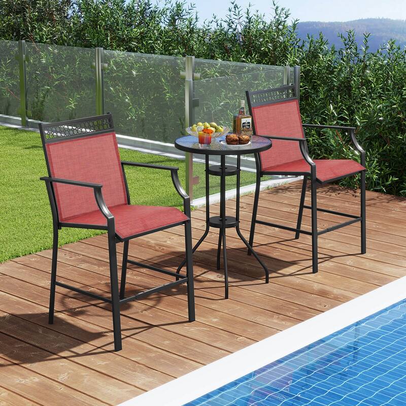 Costway Outdoor Counter Stools Set of 2 with Footrest & Armrests Metal - See Details