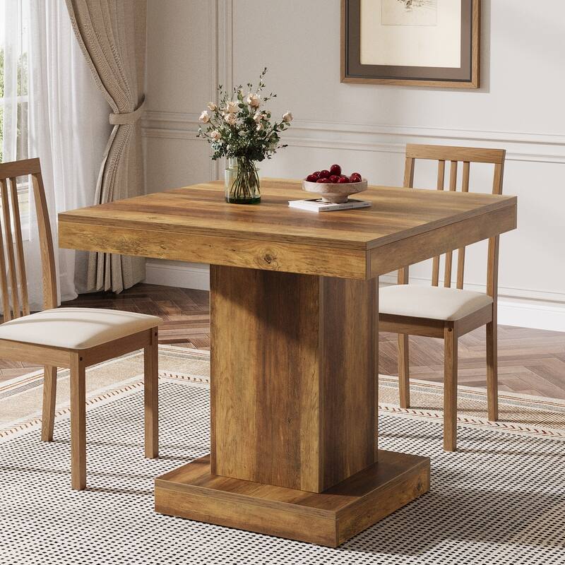 31.5'' Small Conference Table, Meeting Table with Heavy Duty Pedestal Base - Brown