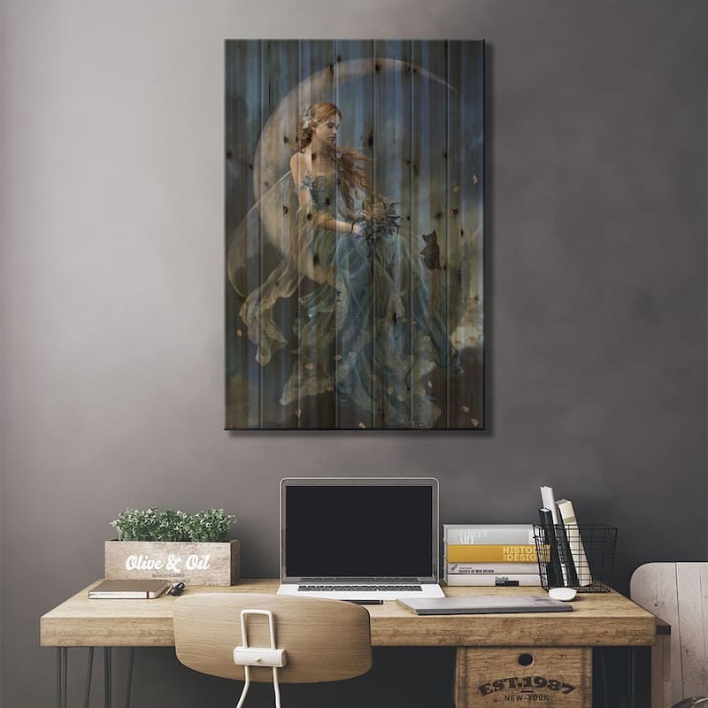 Wind Moon Print On Wood by Nene Thomas - Multi-Color