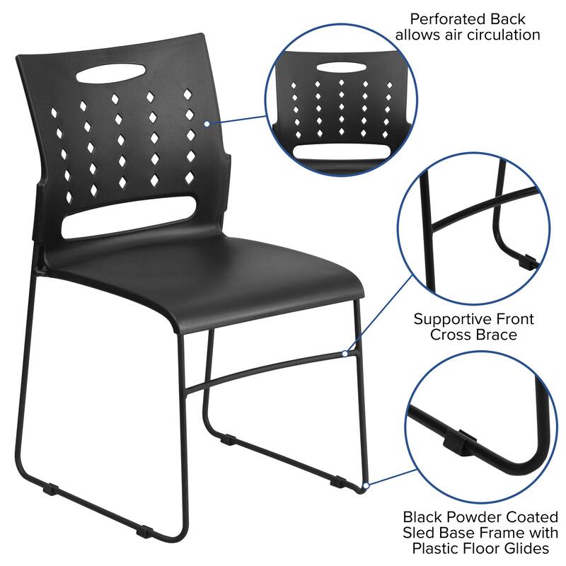 5 Pack HERCULES Series 881 lb. Capacity Sled Base Stack Chair with Air-Vent Back