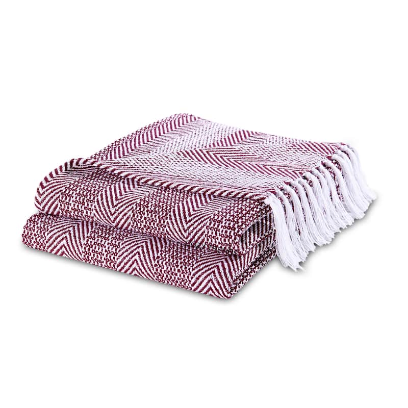 100% Cotton All Season Throw Blankets Herringbone 50''x 60'' Set of 2