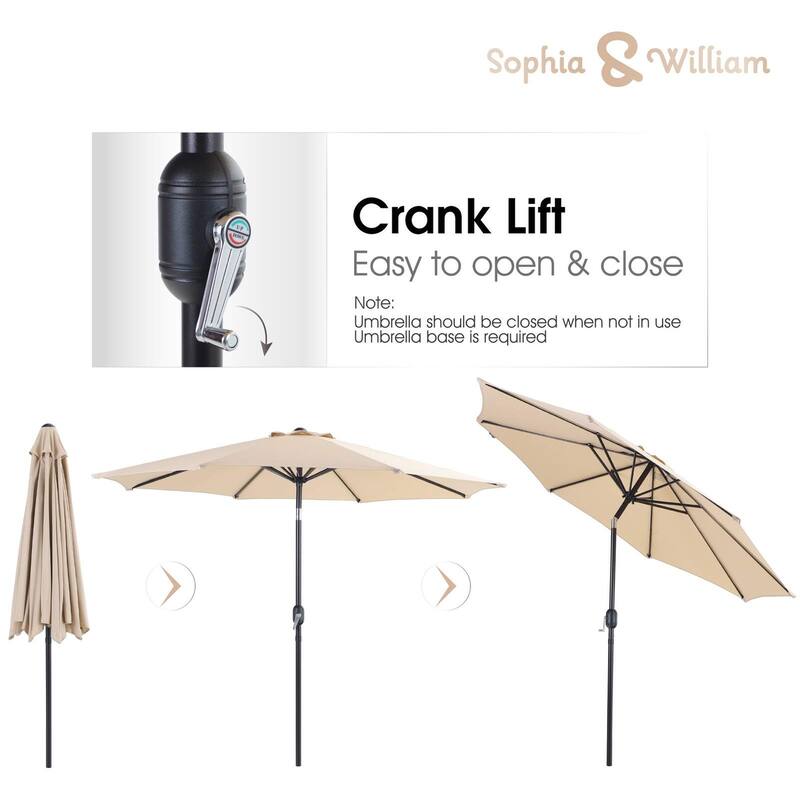 Sophia & William 9ft Outdoor Patio Umbrella with Push-button Tilt, Market Umbrella with 8 Ribs