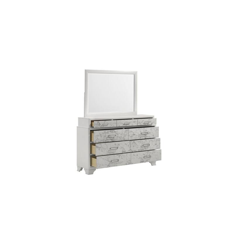 Soul Luxurious 4PC/5PC Bedroom Set - White Finish, Marble Accents, Built-in Lighting, USB-C & Bluetooth Speakers